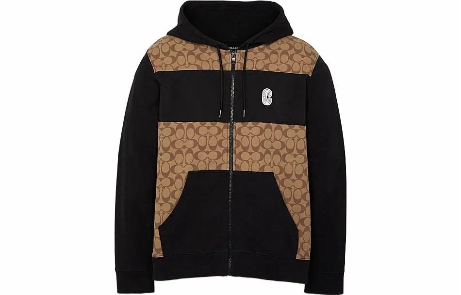 Coach Colorblock Logo Drawstring Hoodie Khaki