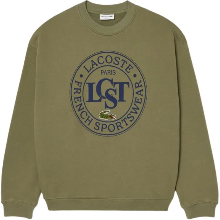 Lacoste Letter Print Crewneck Sweatshirt Khaki Green