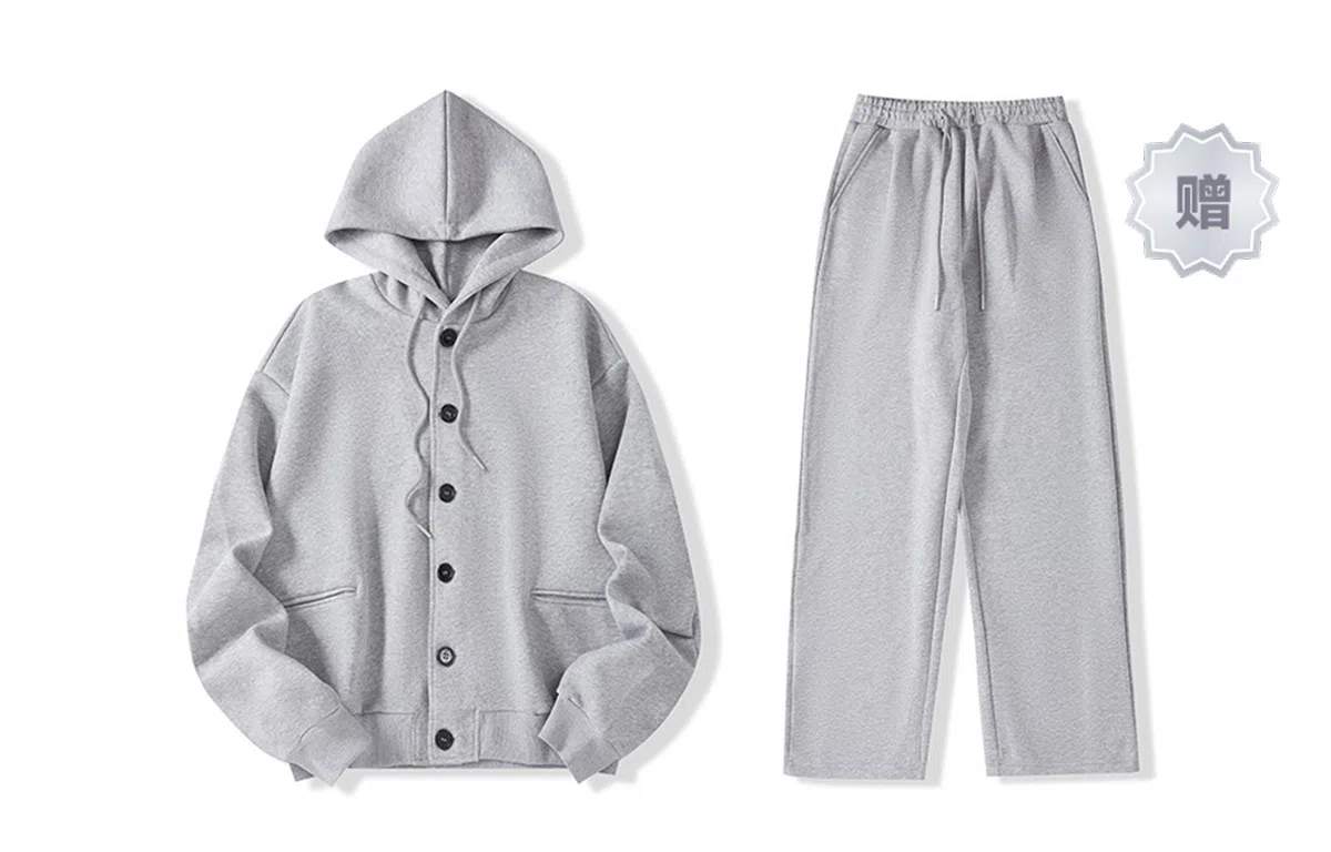 我是大卫 日系简约单排扣连帽宽松长袖休闲卫衣 男女同款