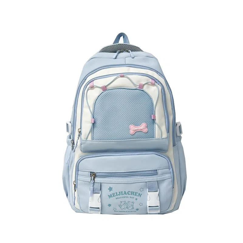 單倉 高颜值大容量可爱撞色短途旅行 复合布 双肩包 女款 黄色/粉色/黑色/蓝色/绿色