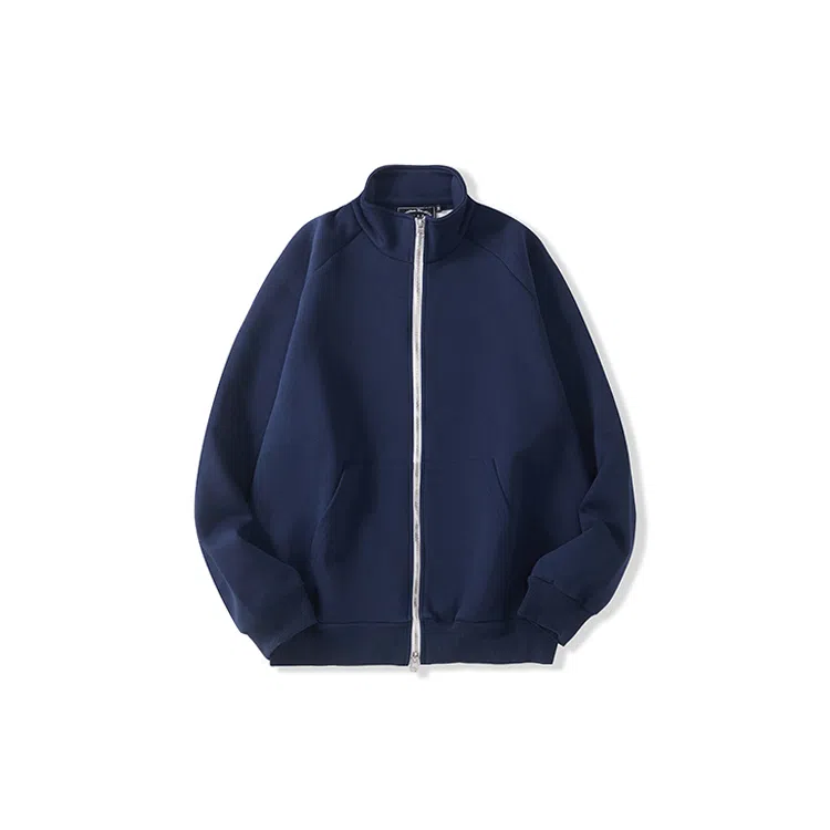 我是大卫 纯色立领双开拉链宽松休闲卫衣 男女同款 深蓝色