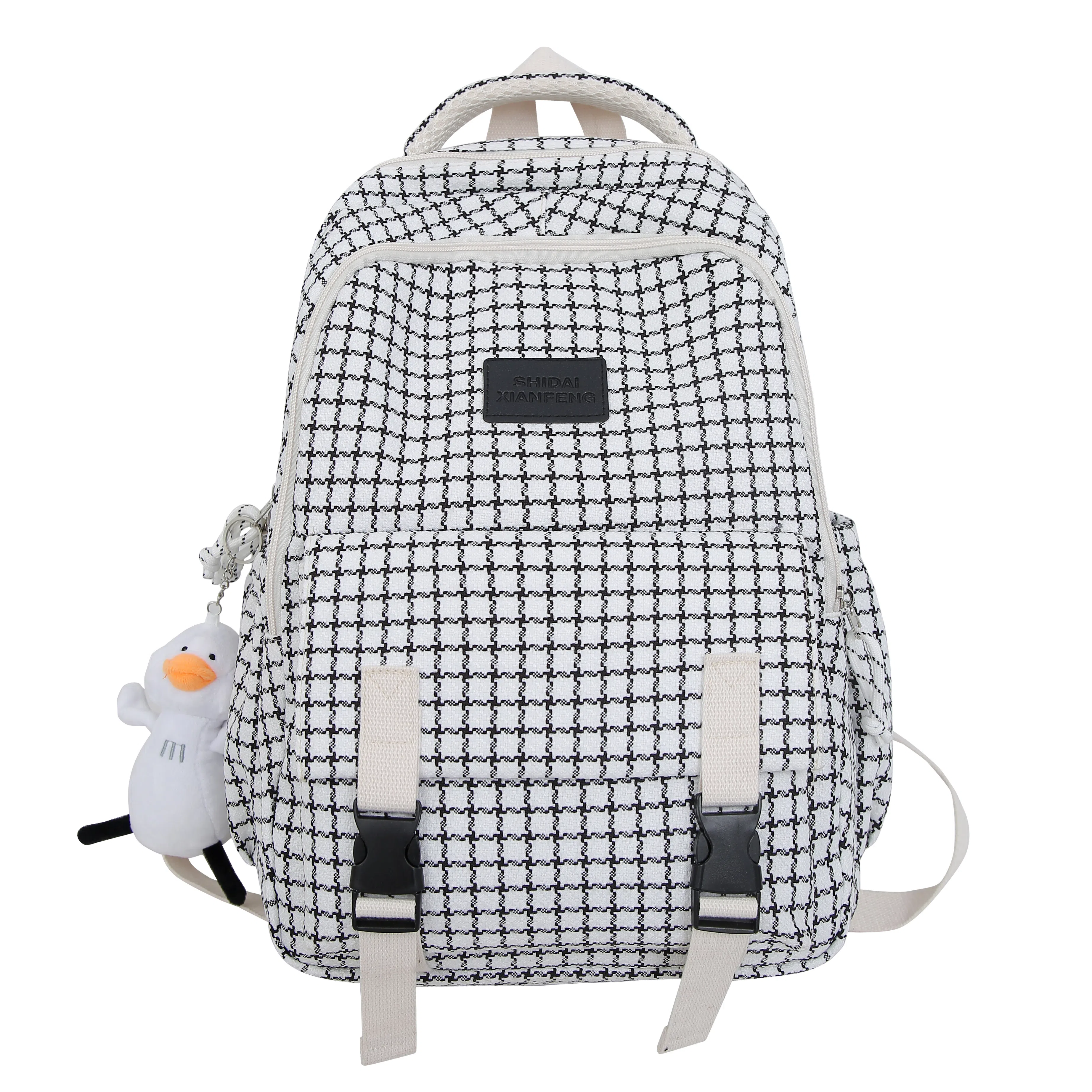 恒源祥 复古格子女大容量帆布时尚书包潮 尼龙 双肩包 常规 男女同款情侣款 多色