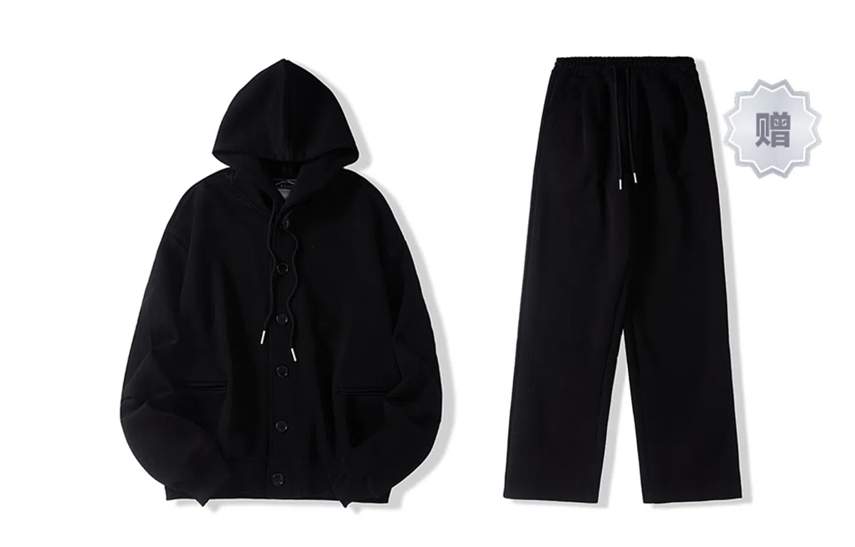 我是大卫 日系简约单排扣连帽宽松长袖休闲卫衣 男女同款