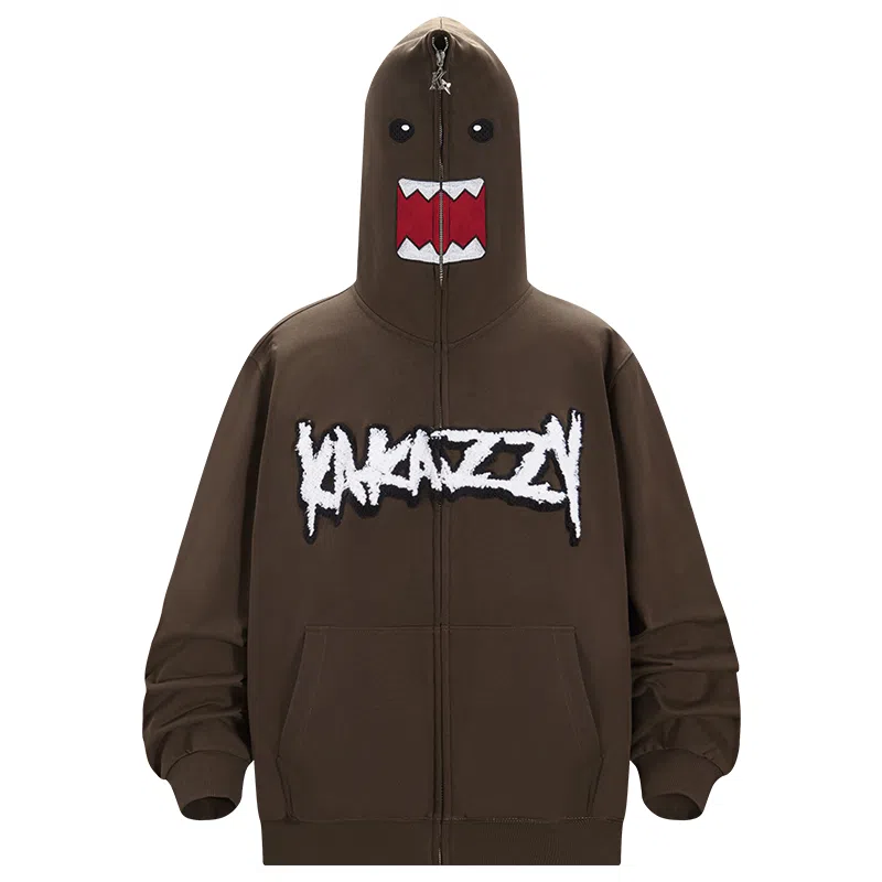 KAKAZZY Vintage Embroidered Hoodie Brown