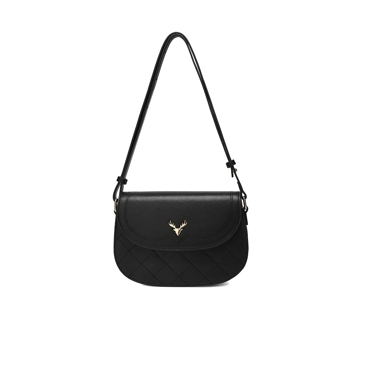 稻草人 小众时尚鹿头 百搭款通勤休闲潮流高颜值气质简约洋气 人造革 小方包单肩斜挎包 女款 黑色/米白