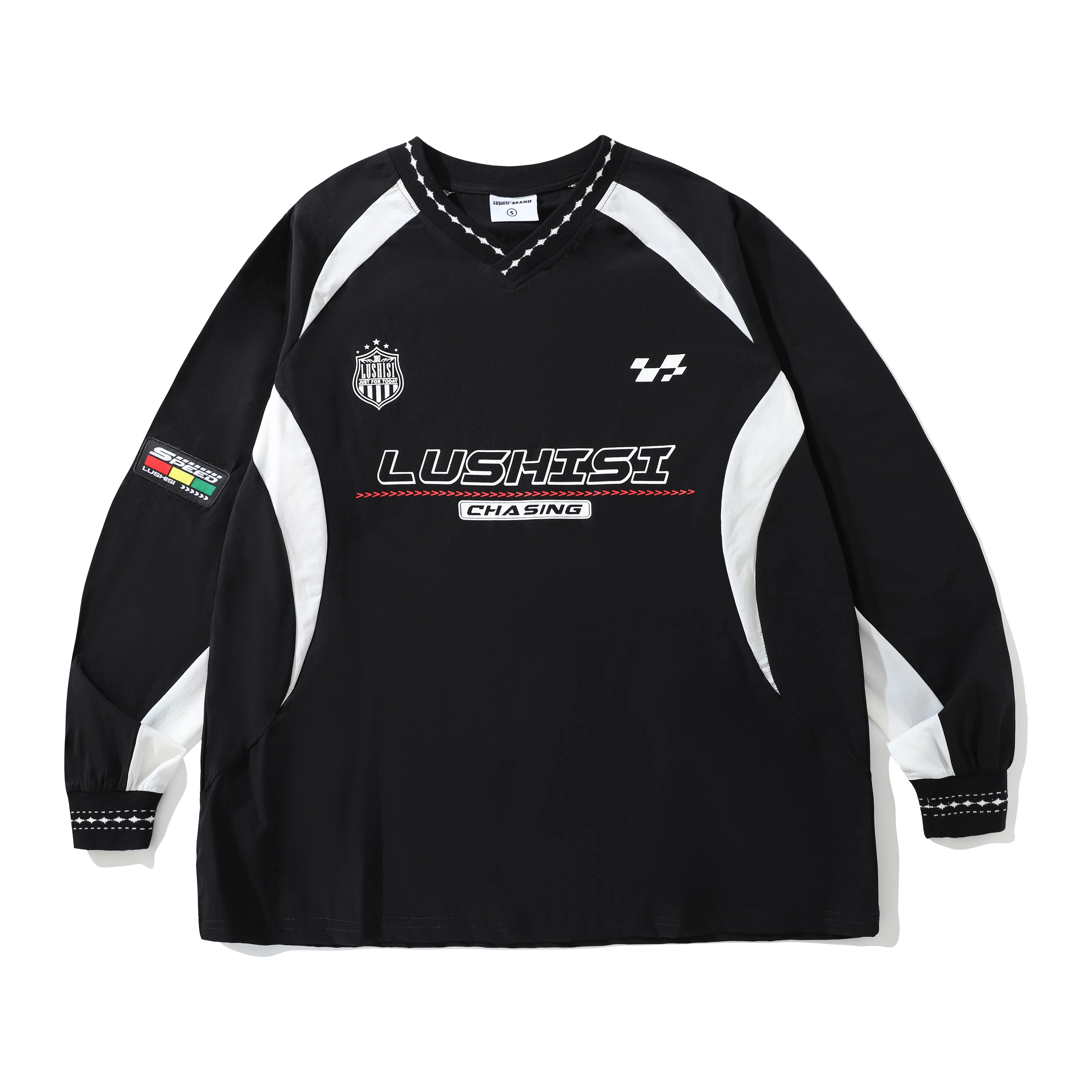 LUSHISI Racing V-Neck Long Sleeve Tee