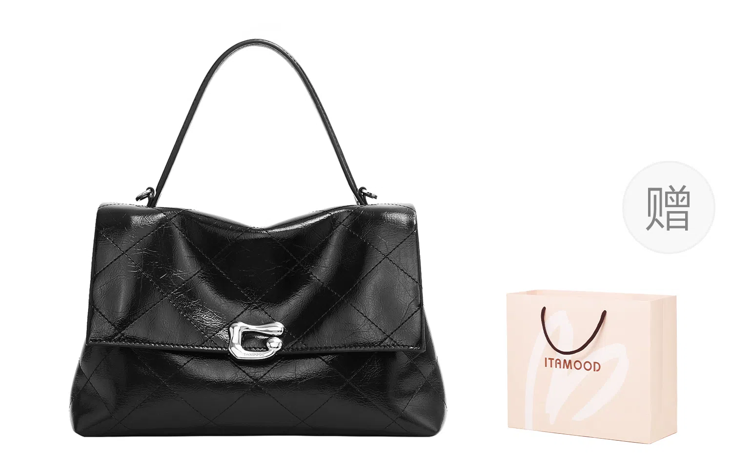 妙迪 小众设计高级感大容量时尚通勤休闲百搭 牛皮软皮 手提单肩斜挎包凯莉包 常规 女款 曜石黑