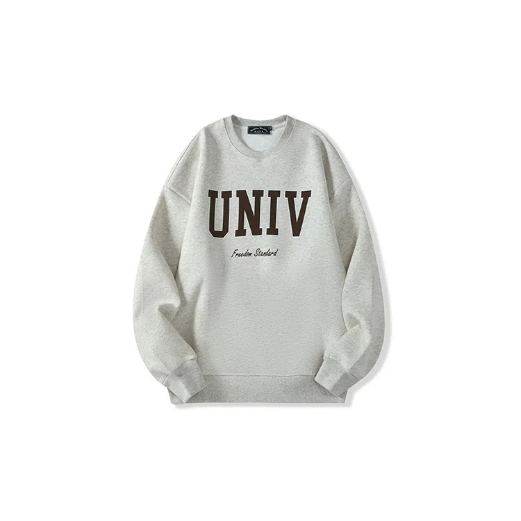 我是大卫 韩系圆领印花套头宽松慵懒感休闲卫衣 男女同款 燕麦色