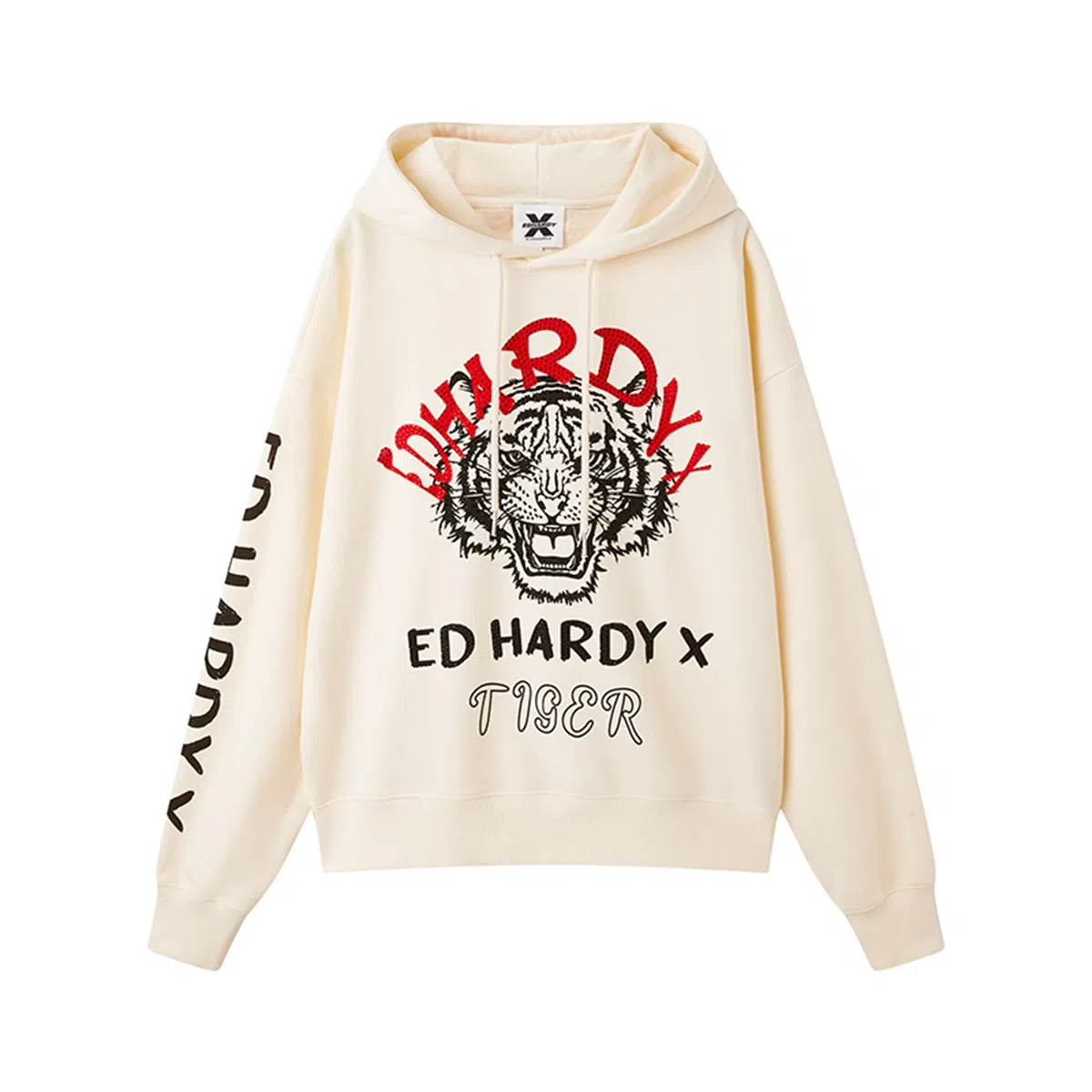 Ed Hardy Logo Print Hoodie Off-White