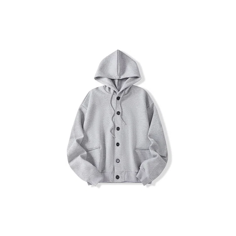 我是大卫 日系简约单排扣连帽宽松长袖休闲卫衣 男女同款