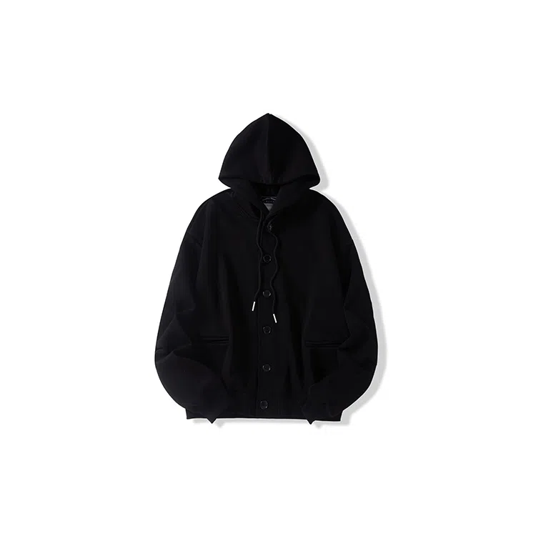 我是大卫 日系简约单排扣连帽宽松长袖休闲卫衣 男女同款