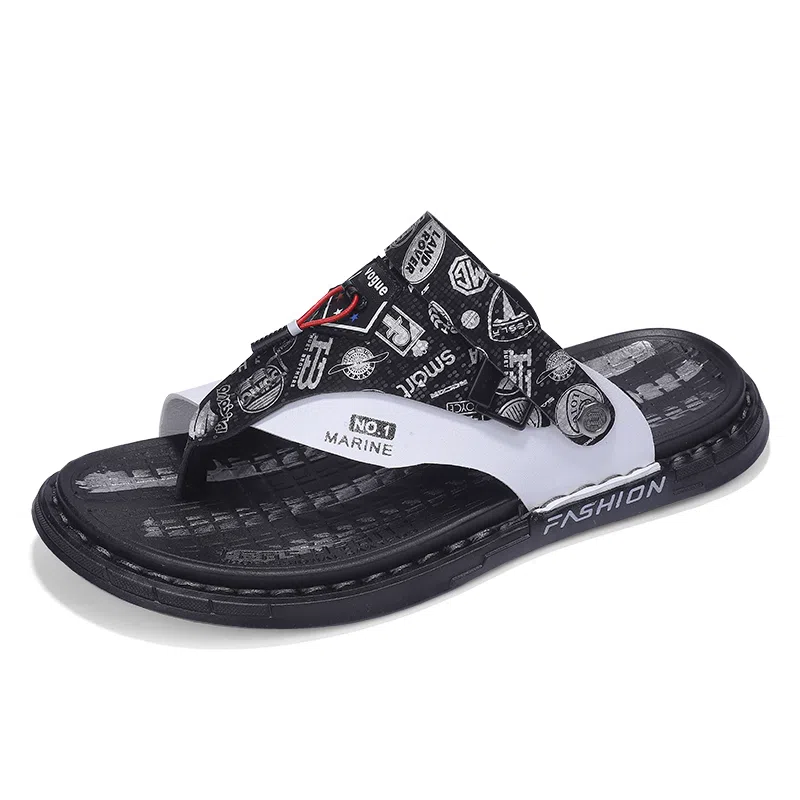 潮泽 潮流经典休闲 橡胶底 车缝线 防臭防磨防滑速干人字拖鞋 男款