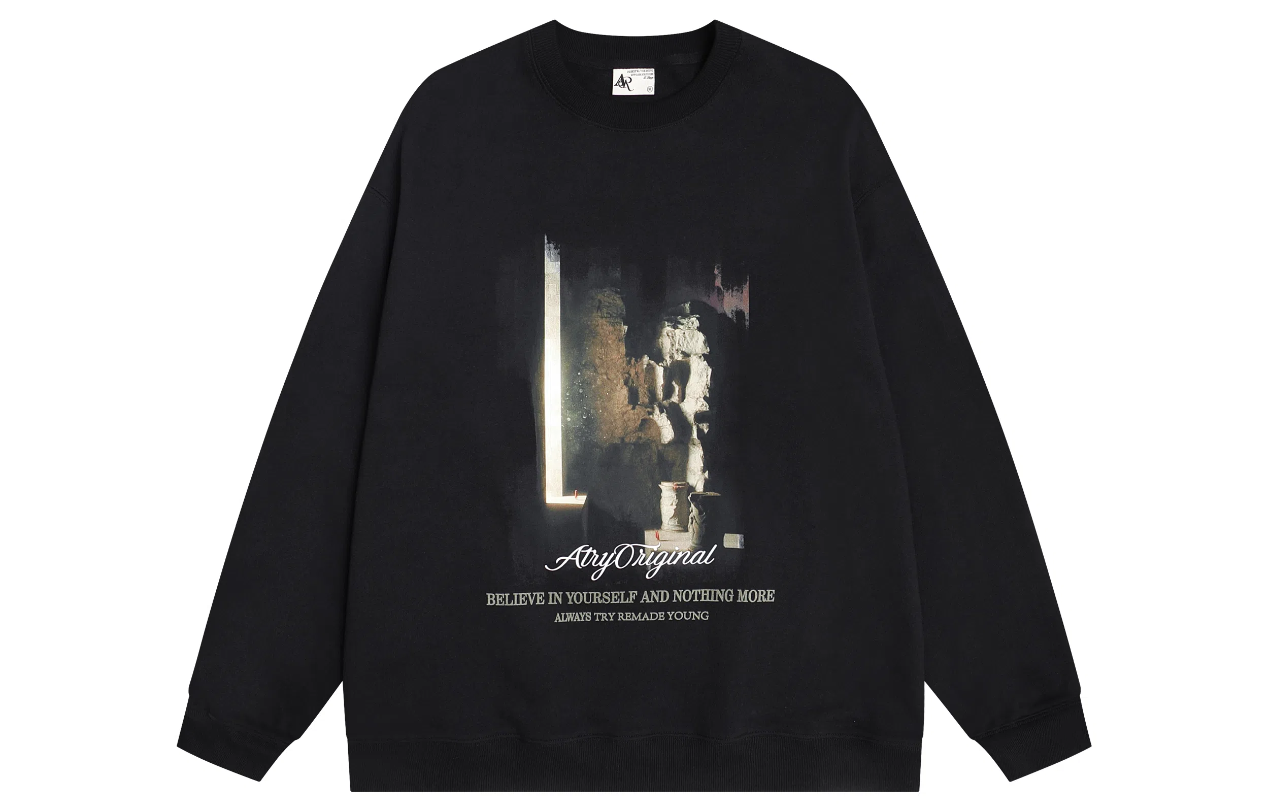 Atry Stone Print Crewneck Sweatshirt Black