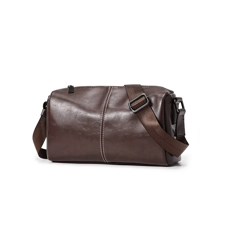 老人头 潮流简约通勤百搭高级感单肩包 合成革 斜挎包 男款 黑色/棕色