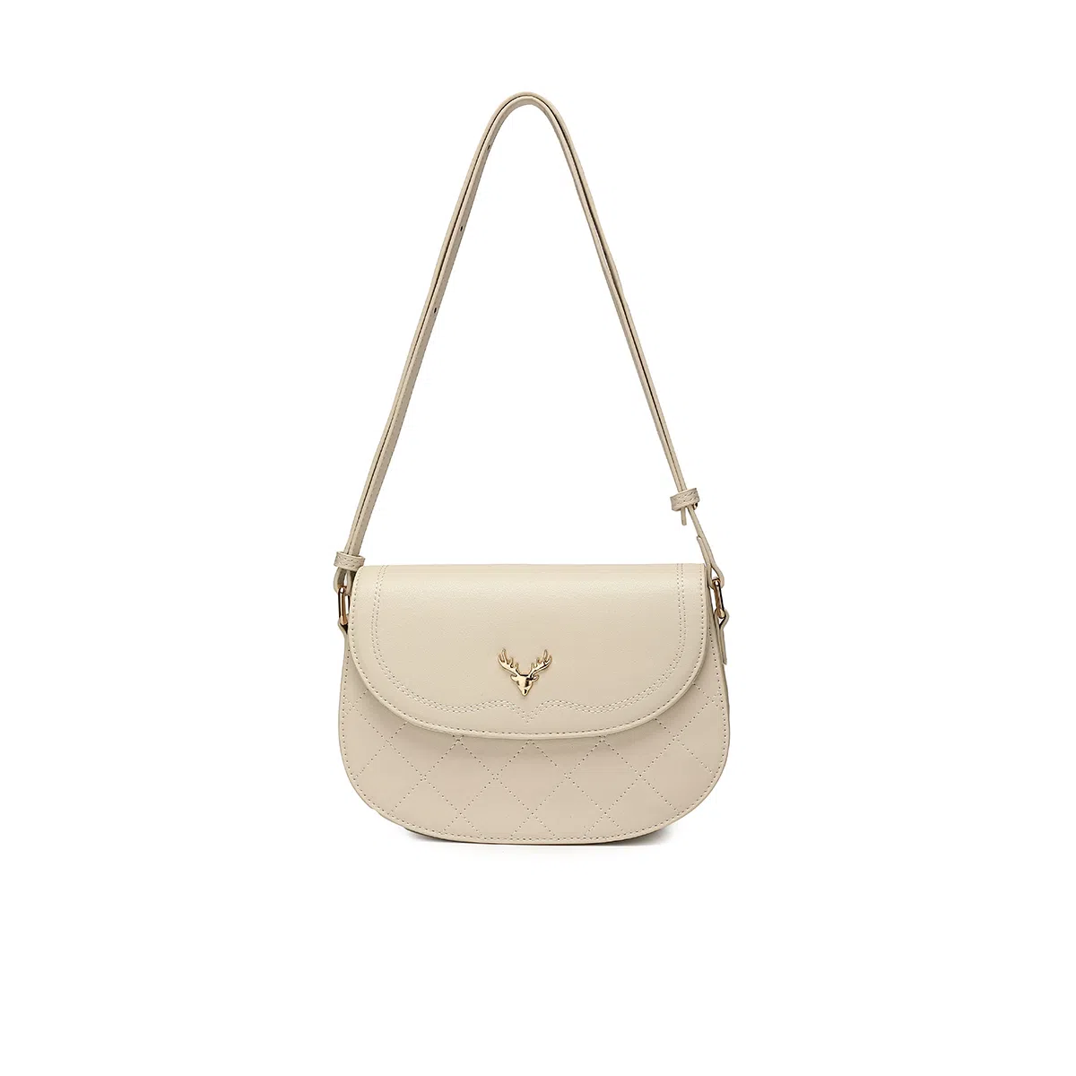 稻草人 小众时尚鹿头 百搭款通勤休闲潮流高颜值气质简约洋气 人造革 小方包单肩斜挎包 女款 黑色/米白