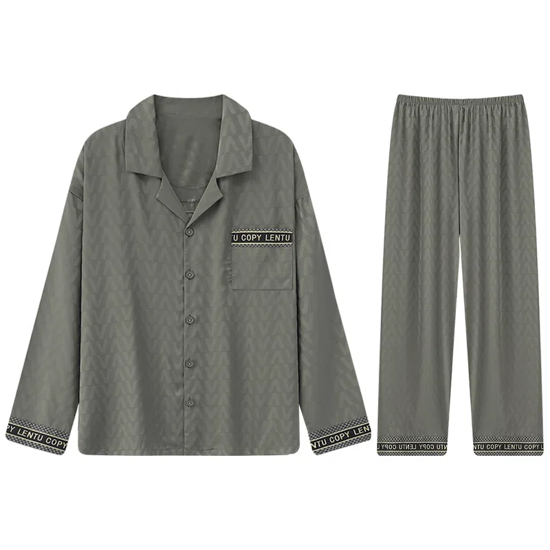 兰缪 冰丝男长袖开衫可外穿家居服睡衣套装 男款