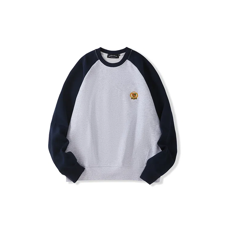 我是大卫 拼接撞色圆领套头长袖卫衣 男女同款 白灰色