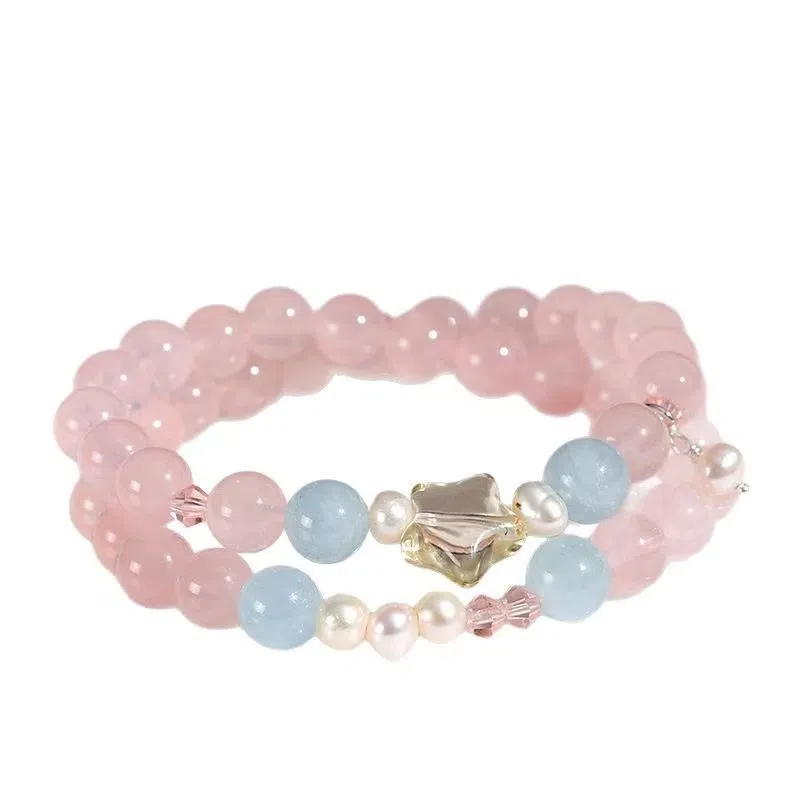 指尖瑰宝 桃缘似锦寻觅良人好运加倍招桃花双圈天然 粉水晶 手串 男女同款情侣款