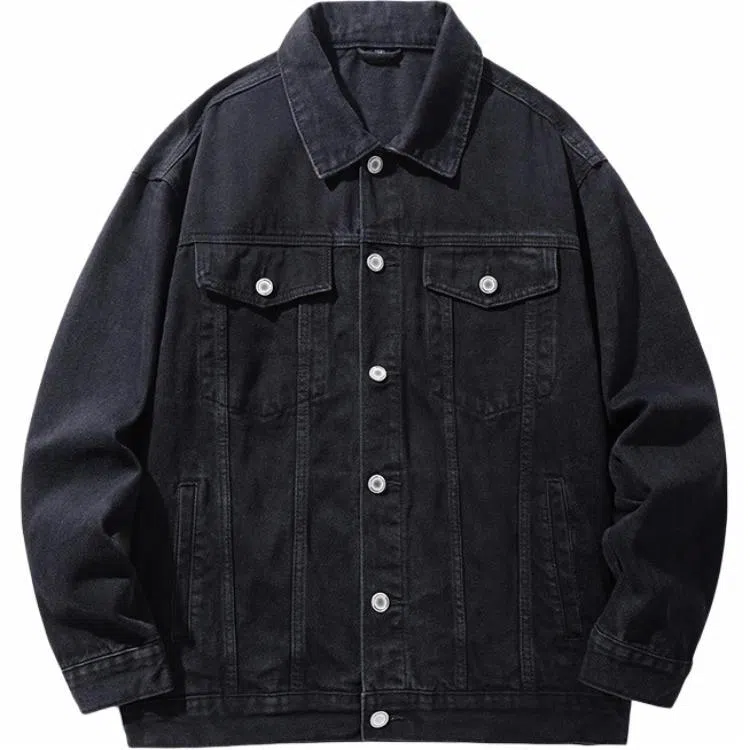 大白鲨 时尚百搭翻领牛仔外套 男款 黑色
