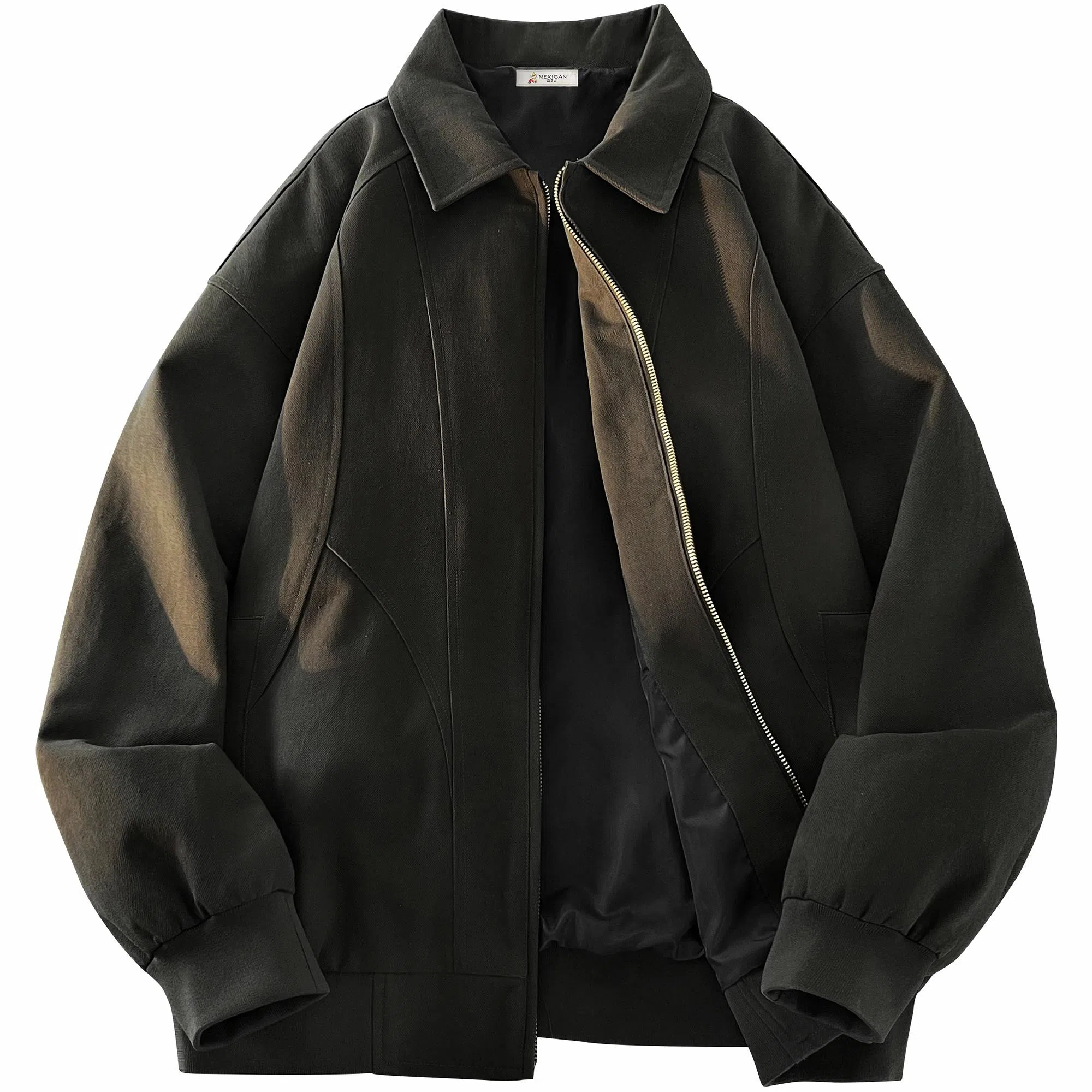 稻草人 拉链纯色翻领百搭宽松短款夹克外套 男女同款