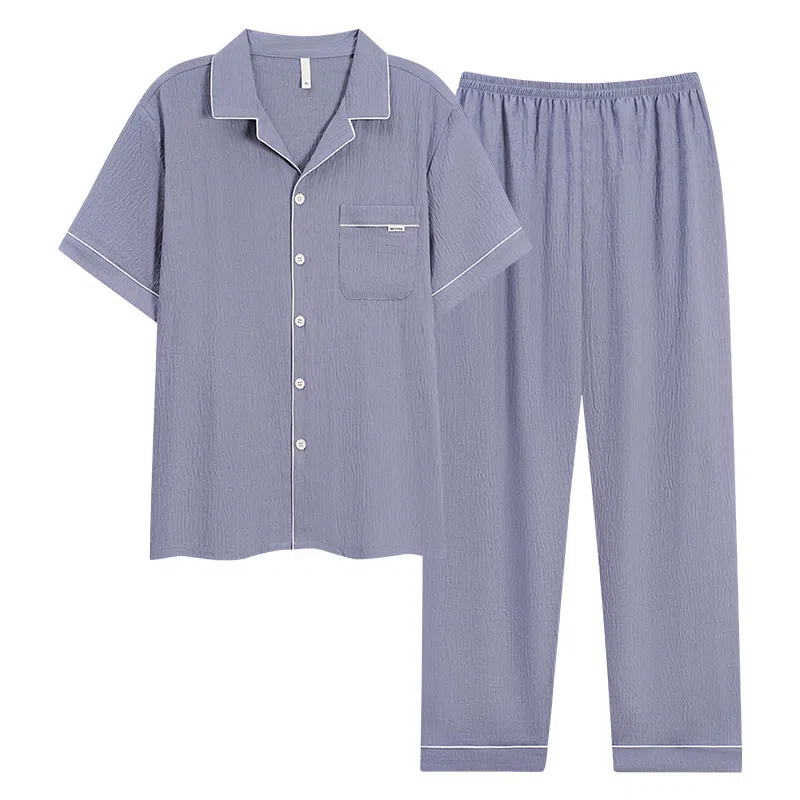 夏芬妍 柔软舒适纯色云朵棉时尚翻领开衫家居服休闲亲肤可外穿短袖长裤睡衣套装 男女同款