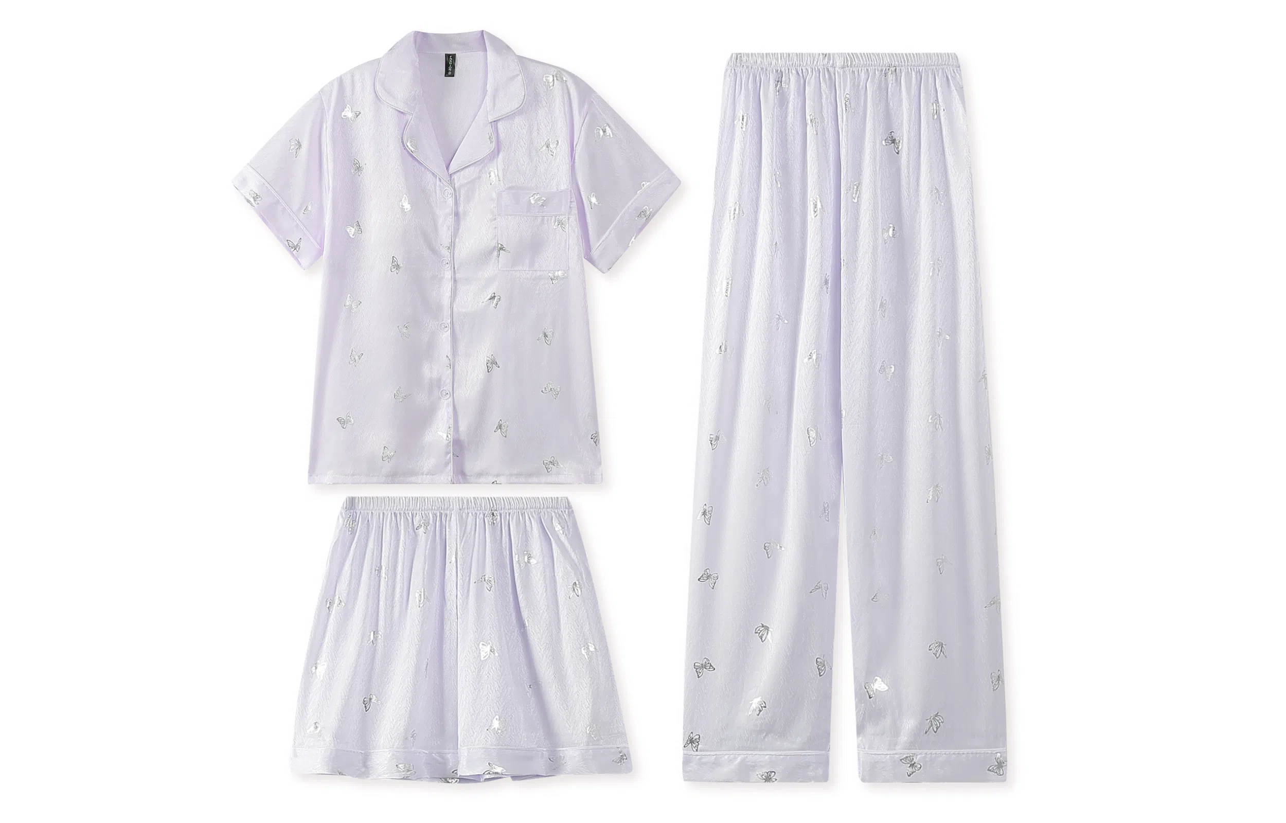 夏芬妍 简约休闲高级感蝴蝶冰丝翻领带胸垫家居服舒适亲肤短袖可外穿睡衣套装 女款 紫色