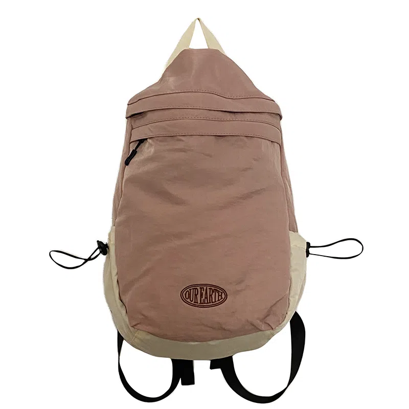 彤彤兔 纯色简约百搭 水洗布 双肩包背包 男女同款情侣款 藕色/绿色