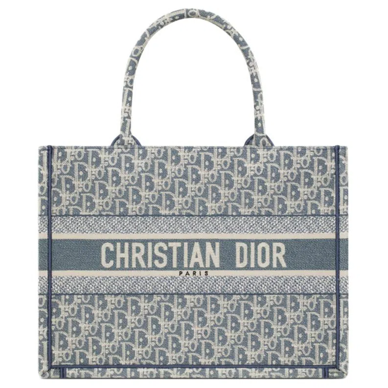 DIOR Classic D Embroidered Tote Bag Medium Blue