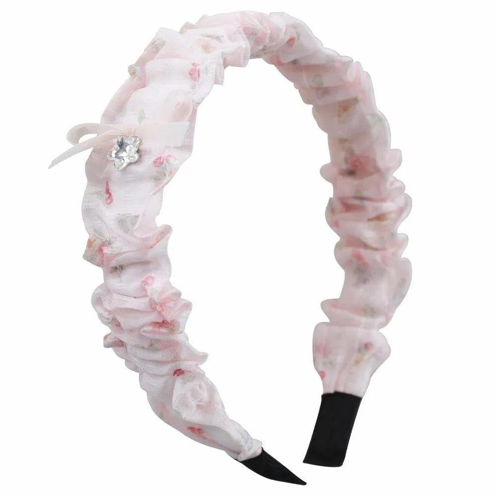 彤彤兔 韩版碎花褶皱贴钻蝴蝶结发捆高级感少女压发高颅顶 欧根纱 发箍 女款