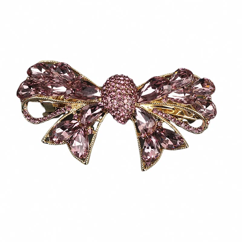 彤彤兔 半扎发弹簧夹精致捷克钻金属蝴蝶结弹簧夹发饰 合金 发夹 女款