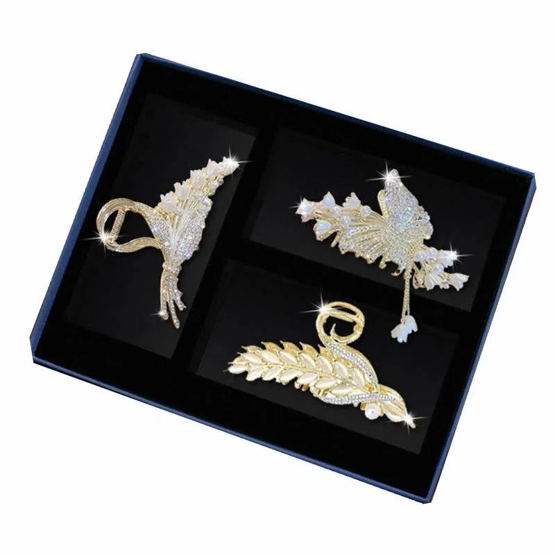 缔晶 轻奢精致时尚蝴蝶麦穗鲨鱼夹套装 气质通勤造型感发饰配饰礼盒 合金 发夹 女款