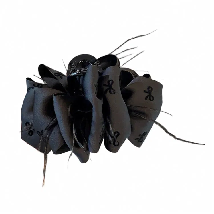 彤彤兔 抓夹高级感超仙羽毛蝴蝶结发饰新娘红色大号鲨鱼夹 树脂 发夹 女款