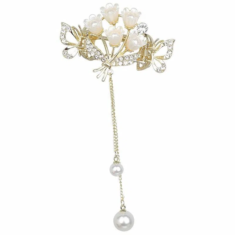 彤彤兔 水钻铃兰花流苏夹子发量少头发小抓夹后脑勺半扎发头饰 合金 发夹 女款