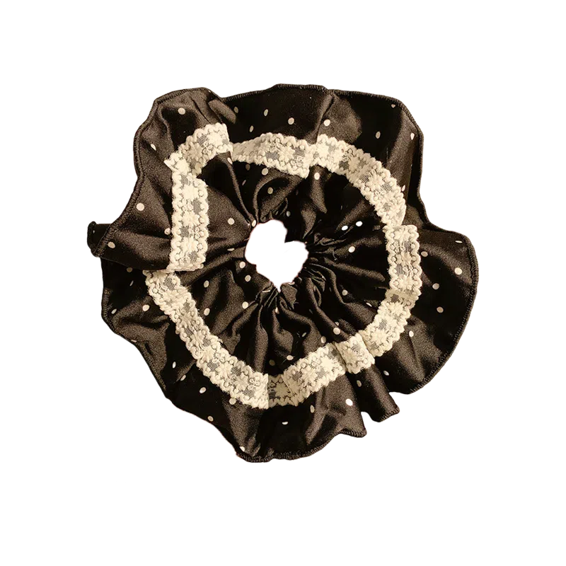 贯古今 蕾丝花边波点小香风超大头花 布艺 发圈 女款