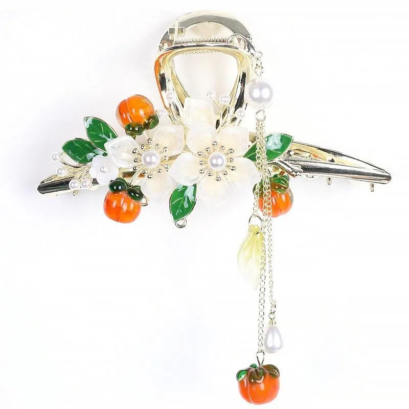 彤彤兔 柿柿如意流苏大号抓夹高级感后脑勺夏季花朵大号鲨鱼夹 合金 发夹 女款