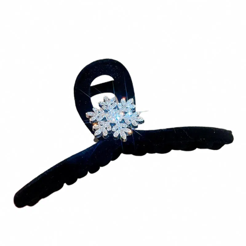 彤彤兔 高级感红色丝绒雪花后脑勺秋冬鲨鱼夹气质 植绒 发夹 女款