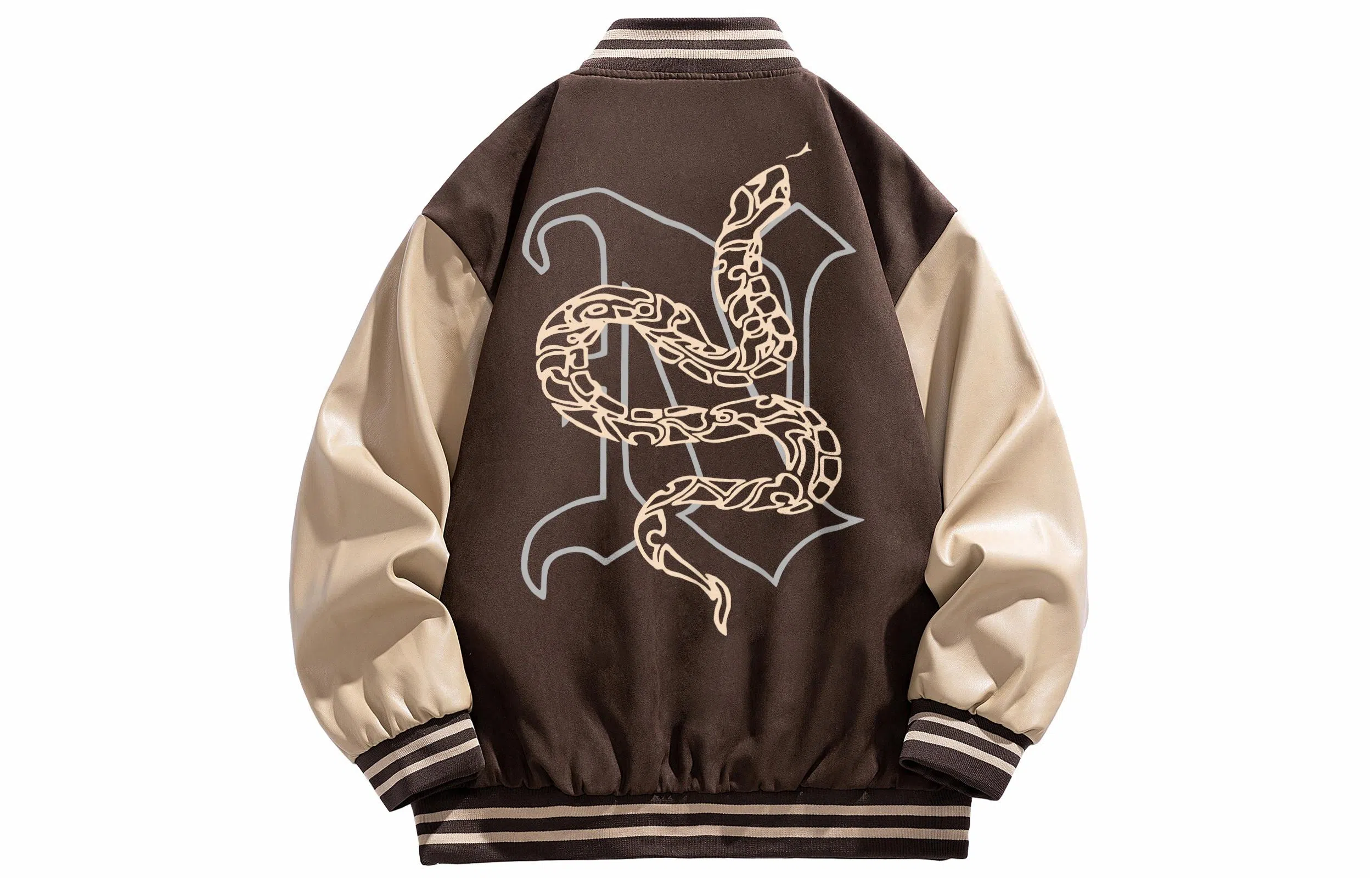 宜而爽  美式高街百搭户外嘻哈简约拼接积木蛇图案字母印花宽松休闲舒适单排扣落肩袖外套棒球服 男女同款