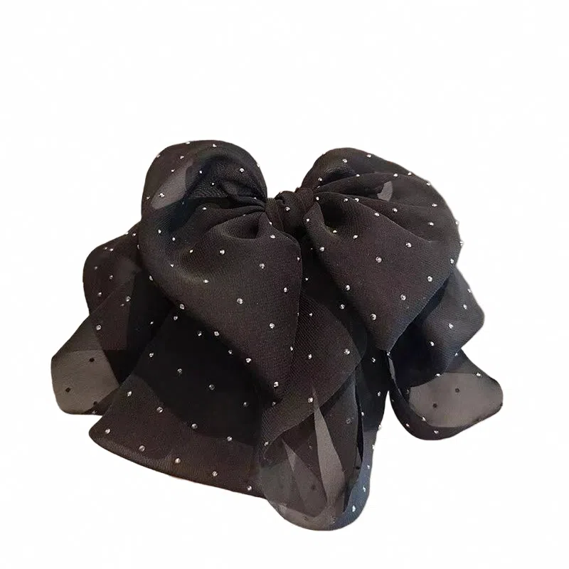 彤彤兔 高级感黑色雪纺纱后脑勺马尾鲨鱼夹 布 发夹 女款