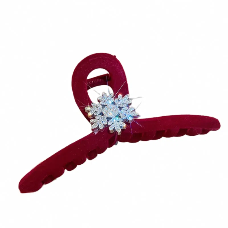 彤彤兔 高级感红色丝绒雪花后脑勺秋冬鲨鱼夹气质 植绒 发夹 女款