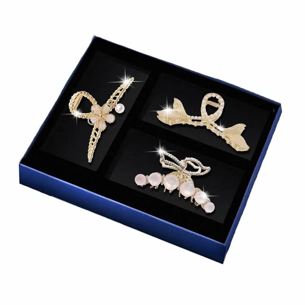 缔晶 浪漫法式复古鱼尾珍珠抓夹鲨鱼夹套装 甜美森系时尚发饰礼盒 合金 发夹 女款