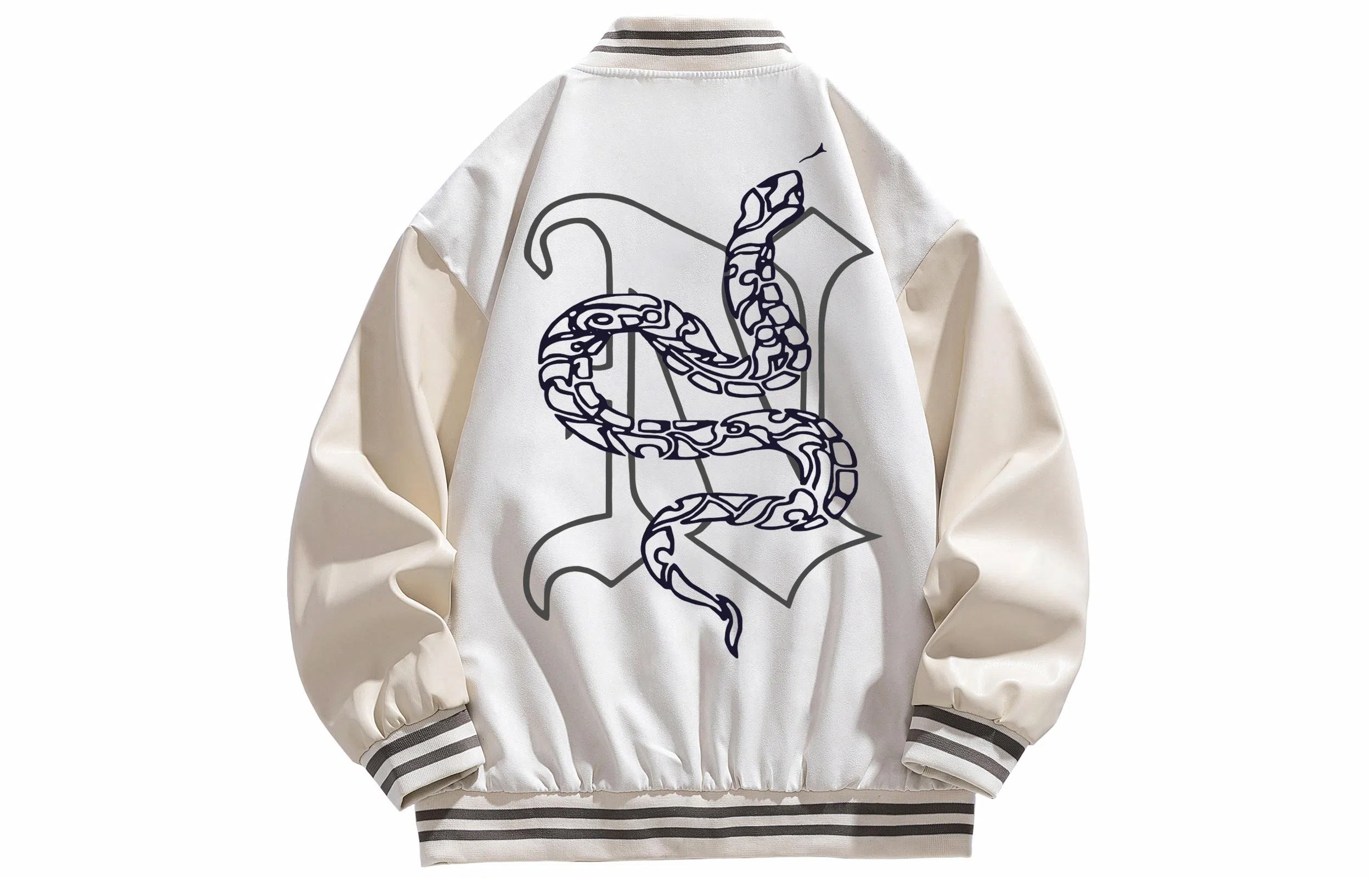 宜而爽  美式高街百搭户外嘻哈简约拼接积木蛇图案字母印花宽松休闲舒适单排扣落肩袖外套棒球服 男女同款