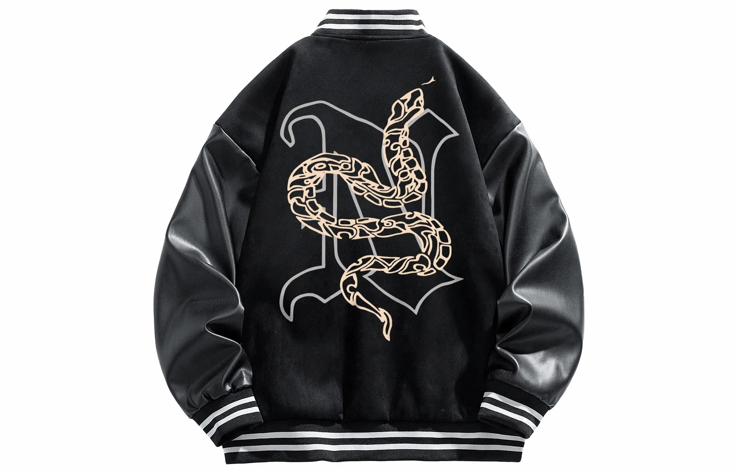 宜而爽  美式高街百搭户外嘻哈简约拼接积木蛇图案字母印花宽松休闲舒适单排扣落肩袖外套棒球服 男女同款