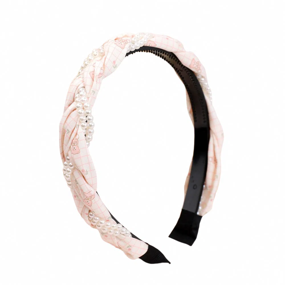 彤彤兔 学院风编织麻花高颅顶珍珠缠绕高级感 布料 发箍 女款