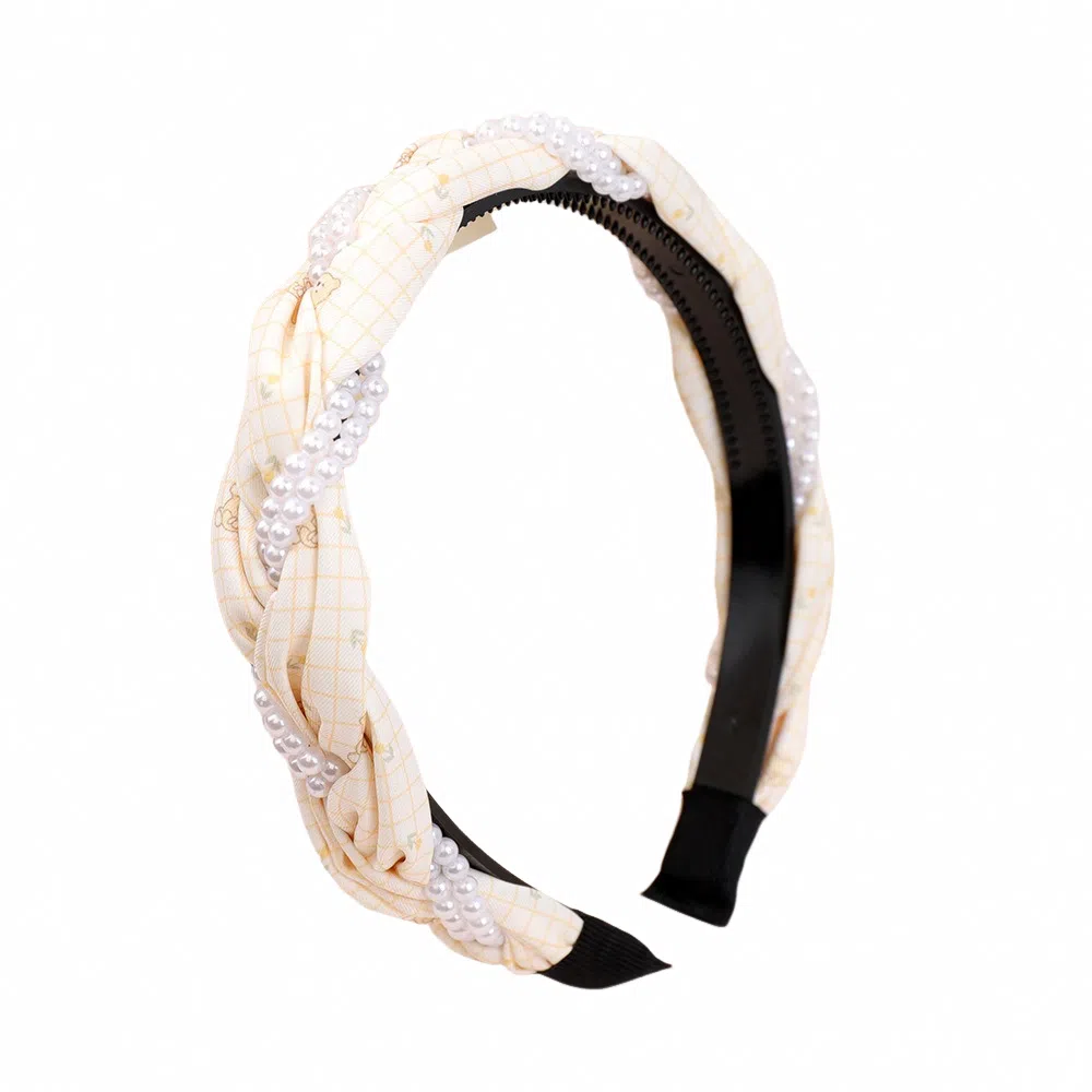 彤彤兔 学院风编织麻花高颅顶珍珠缠绕高级感 布料 发箍 女款