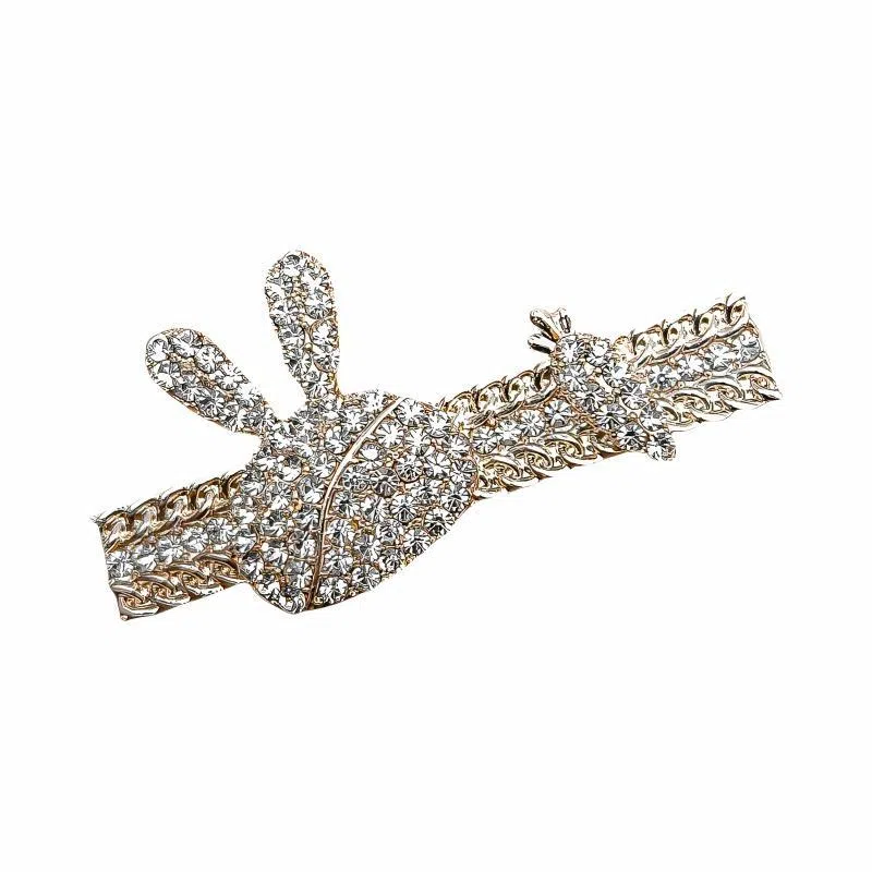 简应舒 萝卜兔水钻一字夹碎发刘海夹前额边夹侧边夹子头饰 合金+仿钻 发夹 女款