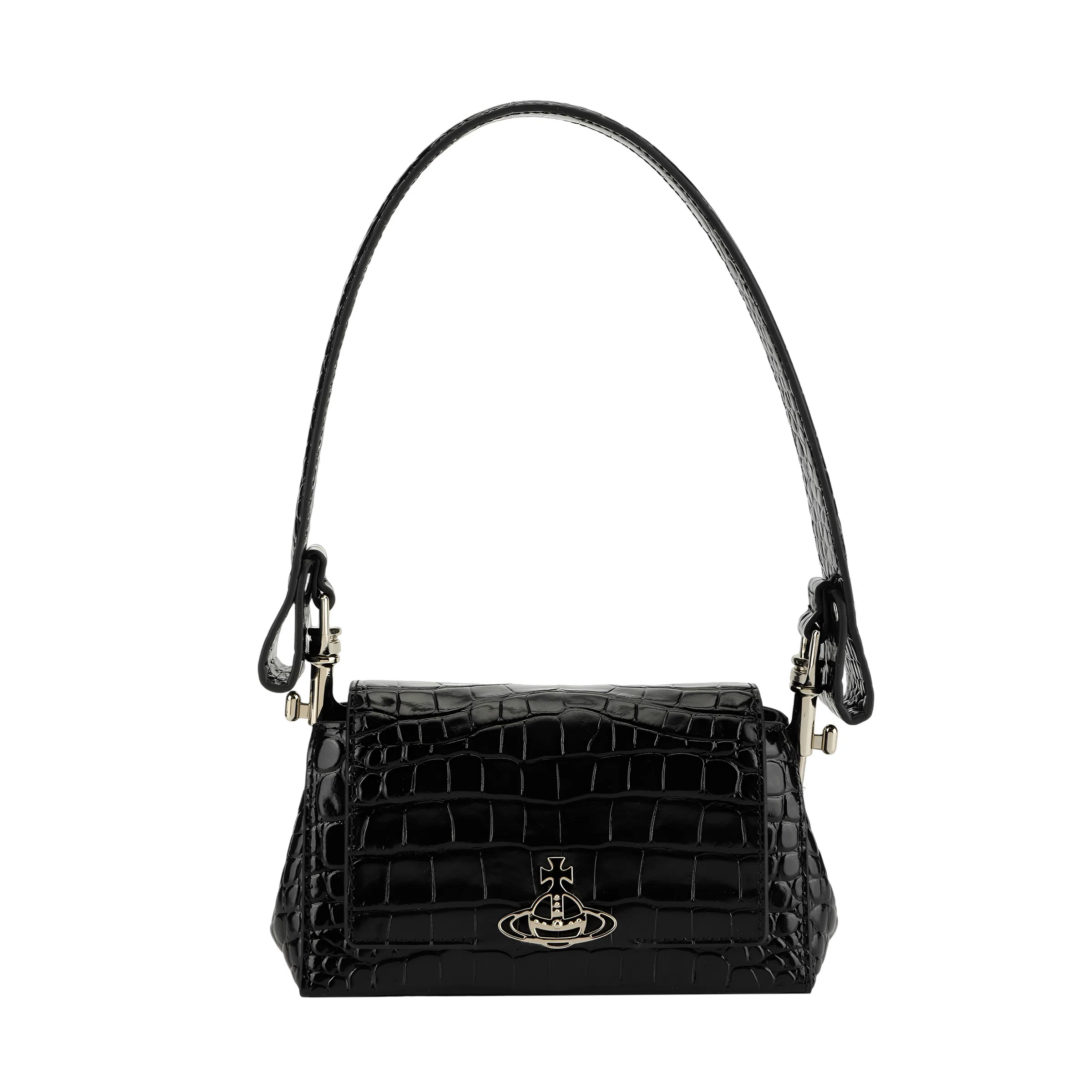 Vivienne Westwood Croc Embossed Leather Shoulder Bag Black
