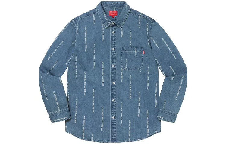 Supreme FW20 Week 15 Logo Stripe Jacquard Denim Shirt Logo