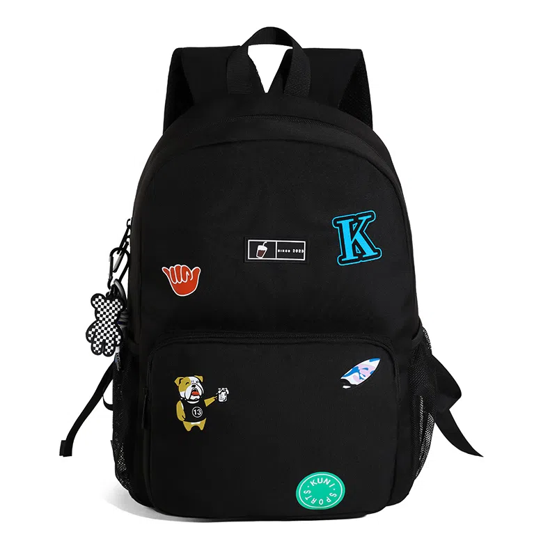 彤彤兔 潮流时尚印花学生书包大容量 牛津纺 双肩包 男女同款情侣款 黑色