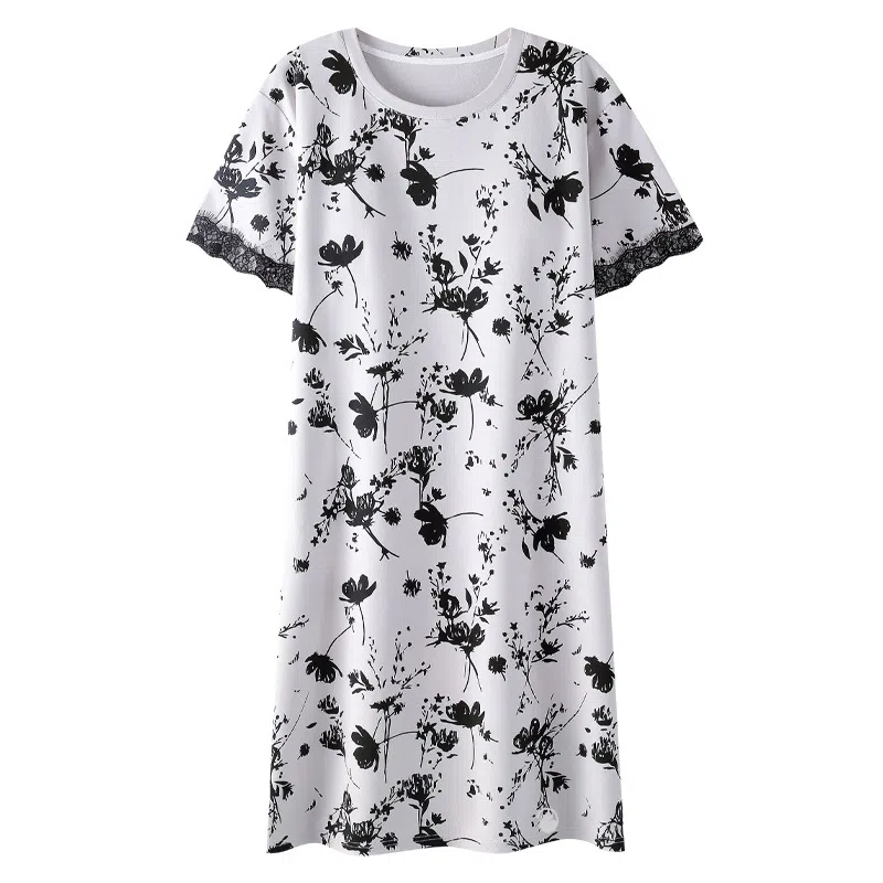 潞优野 舒适圆领透气中长款家居服短袖睡裙 女款