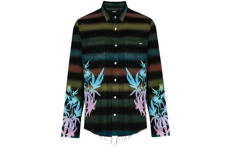 AMIRI SS21 Rainbow Stripe Leaf Print Shirt